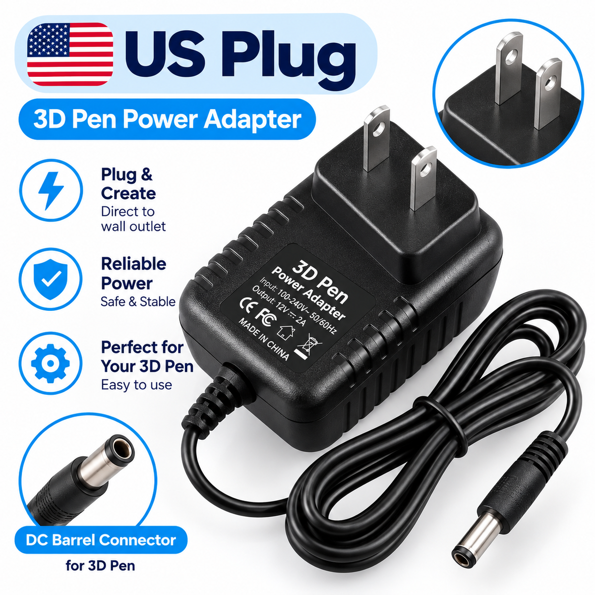 3D Pen™ Power Adapter – Convenient Wall Charger